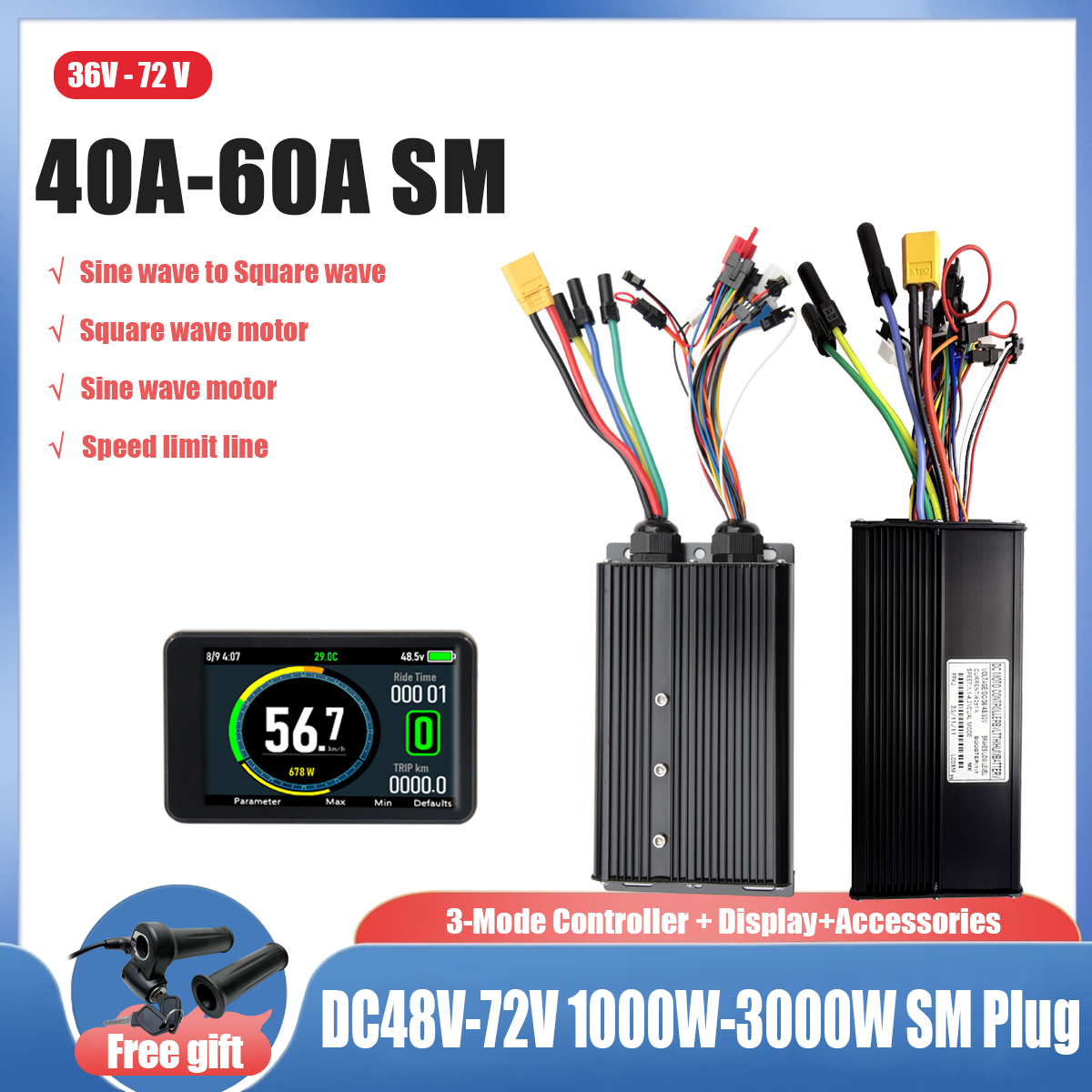 Ebike Conversion Kit 72V 3000W - EBIKE Sinus-zu-Rechteckwellen-Umwandlung 40 A/45 A/60 A
